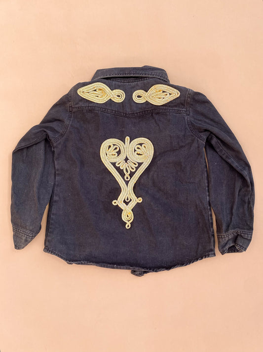 CHASING UNICORNS Kids Soutache Embroidered Denim Shirt 3/4