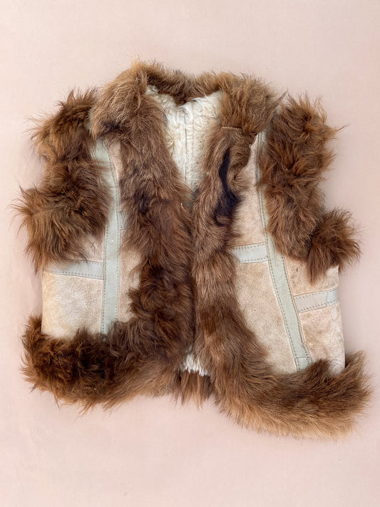 VINTAGE Kids Suede Leather Shearling Penny Lane Vest 2-3