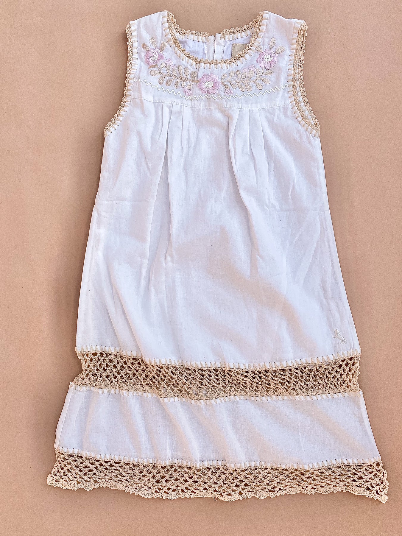 CHASING UNICORNS Kids Crochet Panel Cotton Embroidered Maxi Dress