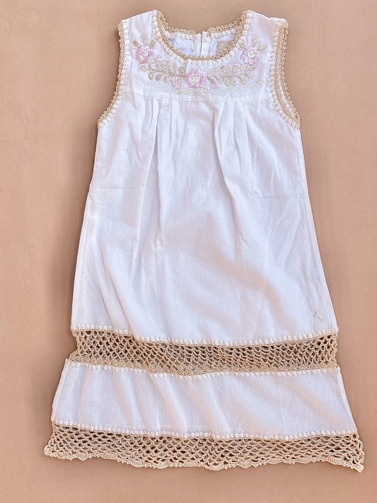 CHASING UNICORNS Kids Crochet Panel Cotton Embroidered Maxi Dress
