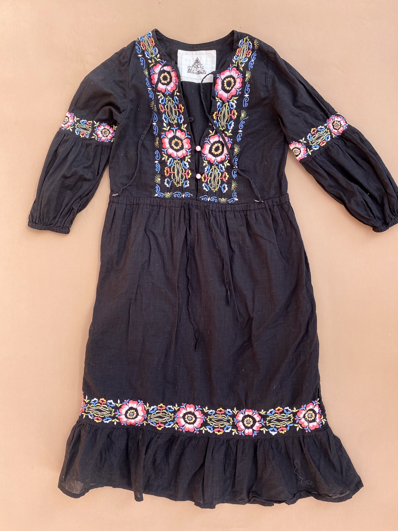 CHASING UNICORNS Kids Black Cotton Embroidered Maxi Dress 5-7