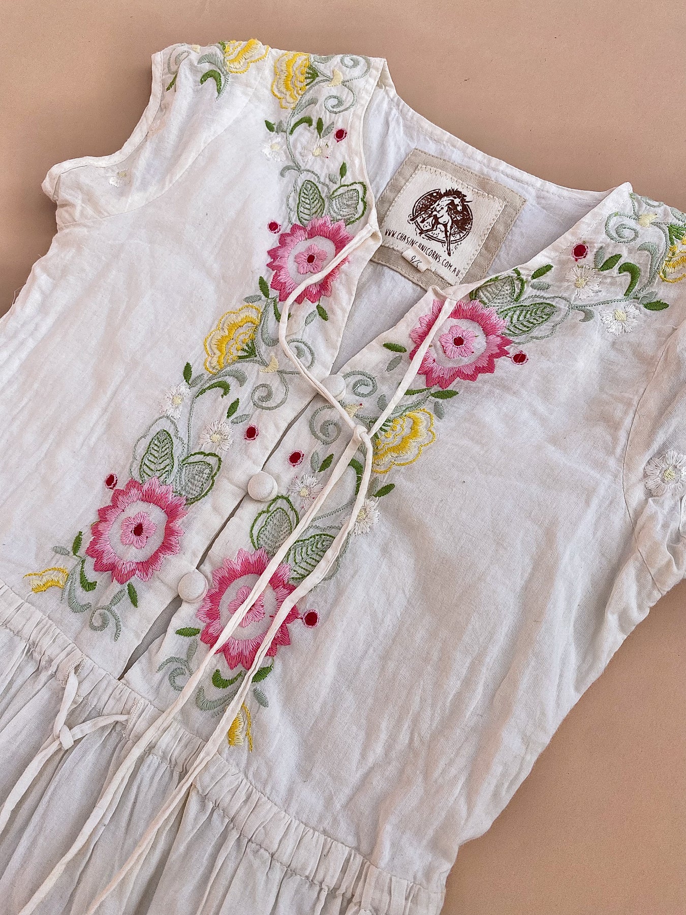 CHASING UNICORNS Kids Ivory Cotton Embroidered Maxi Dress 5-7