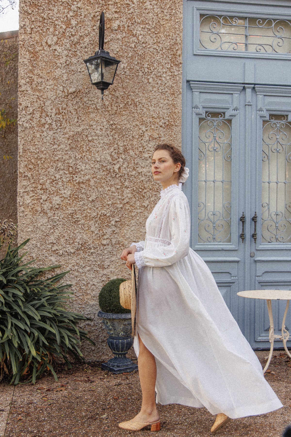 VINTAGE 1940's White Button Down Satin Nightgown Maxi Dress/Robe With Flower Embroidery S/M