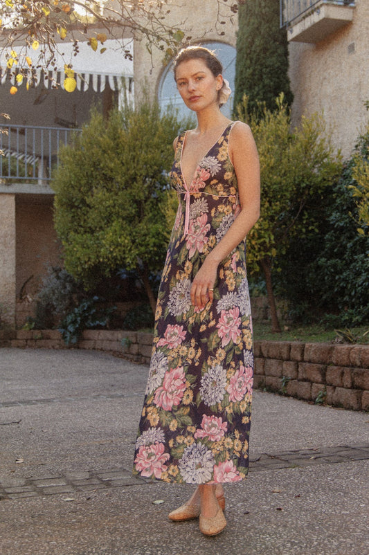VINTAGE Cotton Voile Floral  Nightgown Dress S/M