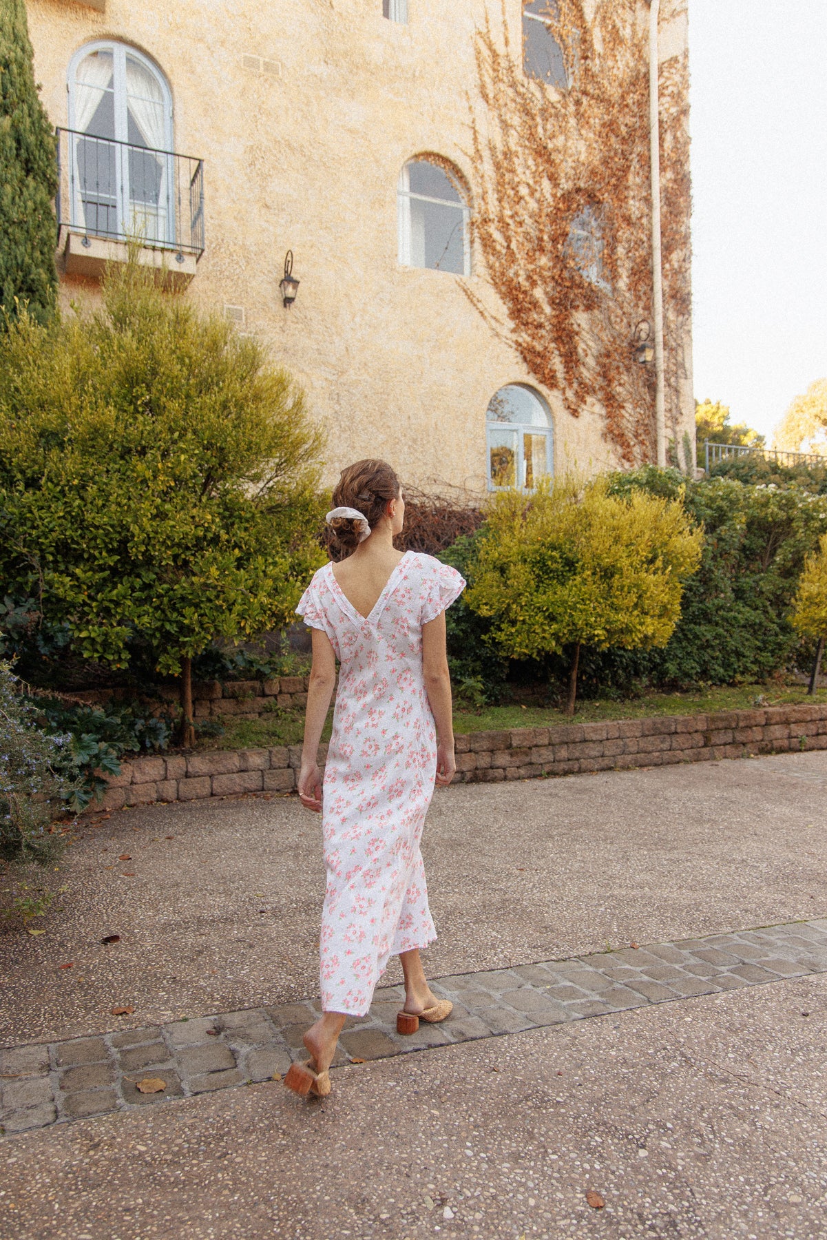 VINTAGE 1930's Floral Seersucker Cotton Cap Sleep Nightgown Maxi Dress M/L