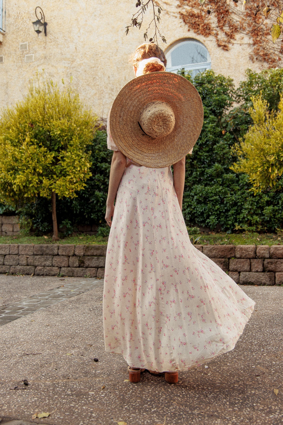 VINTAGE 1930's Peachy Pink Floral Peignoir Nightgown Robe Dress S/M