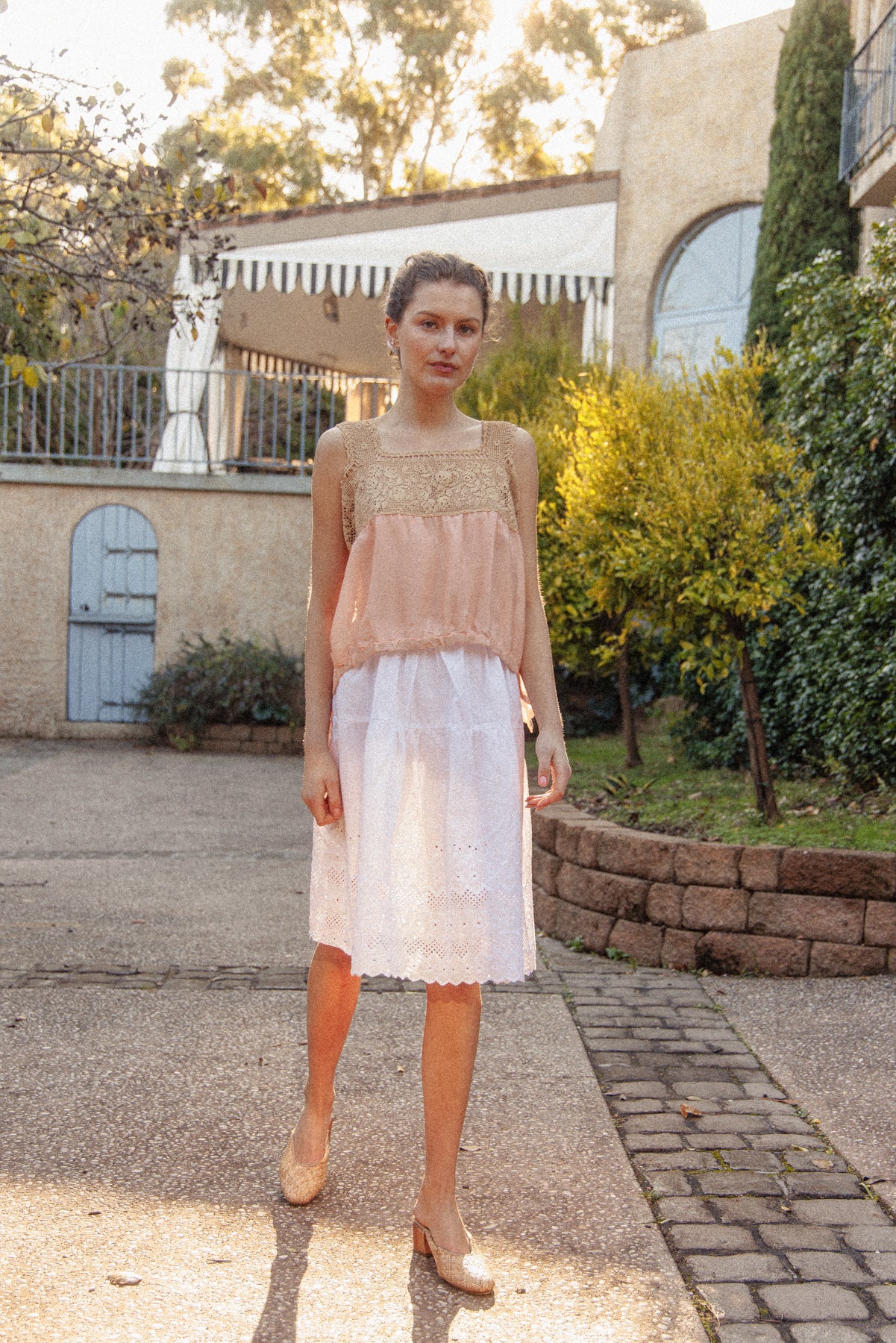 VINTAGE 1900's Antique Edwardian Chrochet Yoke Chiffon Silk Cami M/L