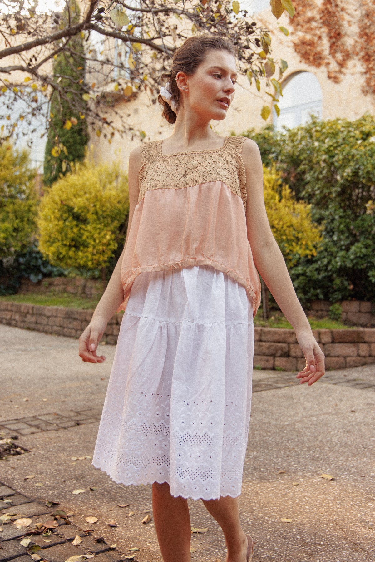 VINTAGE 1900's Antique Edwardian Chrochet Yoke Chiffon Silk Cami M/L