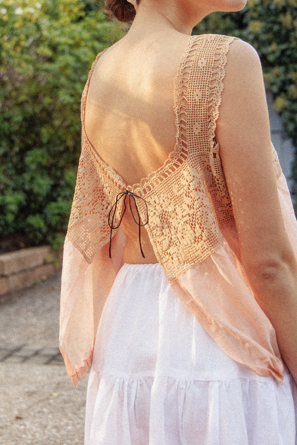 VINTAGE 1900's Antique Edwardian Chrochet Yoke Chiffon Silk Cami M/L