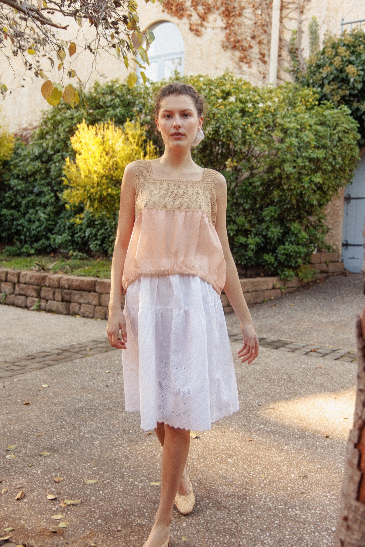 VINTAGE 1900's Antique Edwardian Chrochet Yoke Chiffon Silk Cami M/L