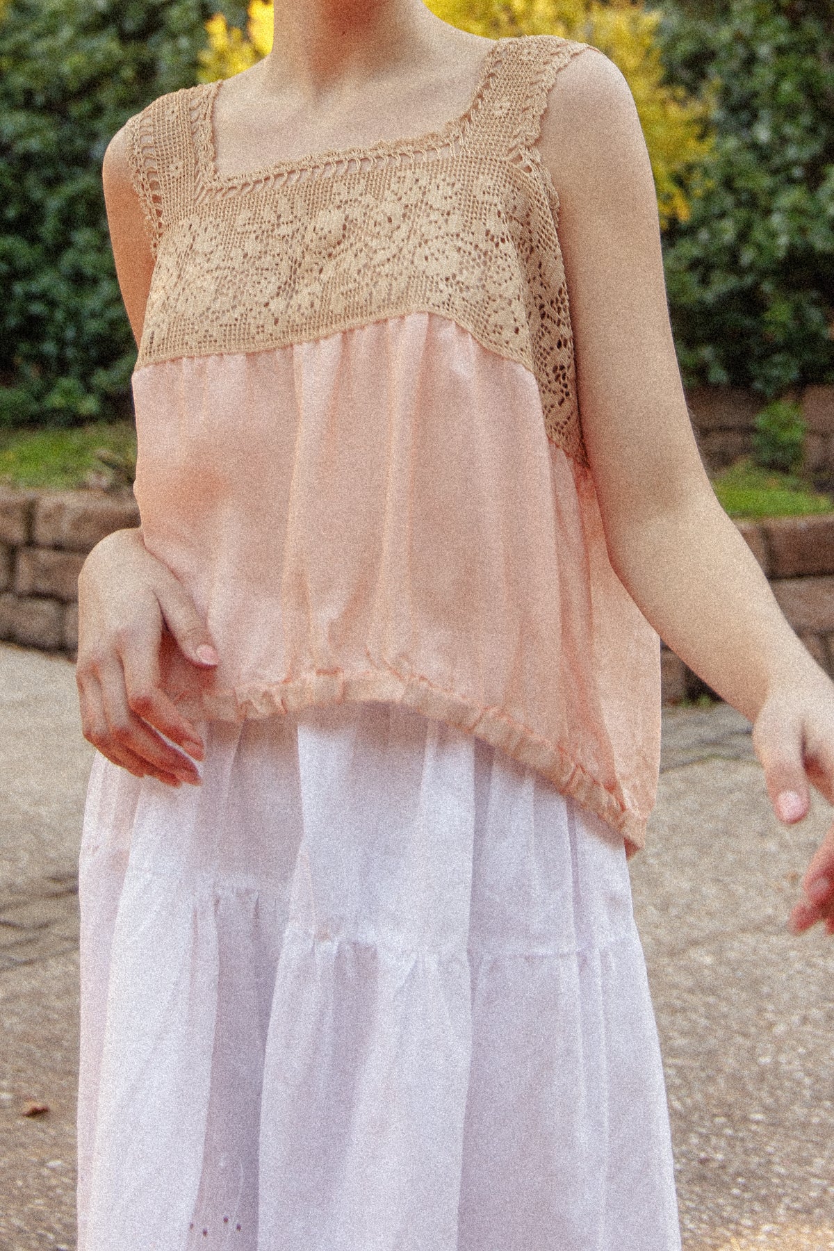 VINTAGE 1900's Antique Edwardian Chrochet Yoke Chiffon Silk Cami M/L