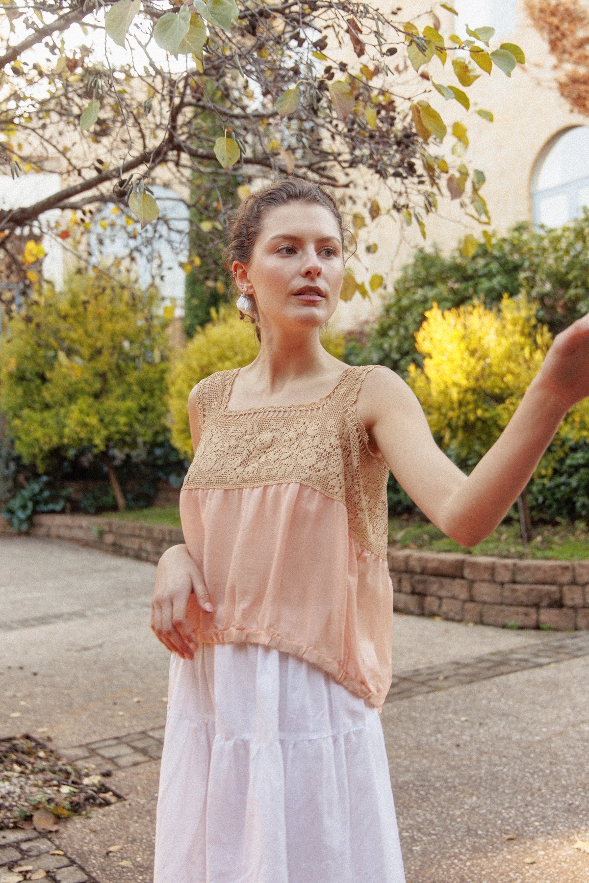 VINTAGE 1900's Antique Edwardian Chrochet Yoke Chiffon Silk Cami M/L