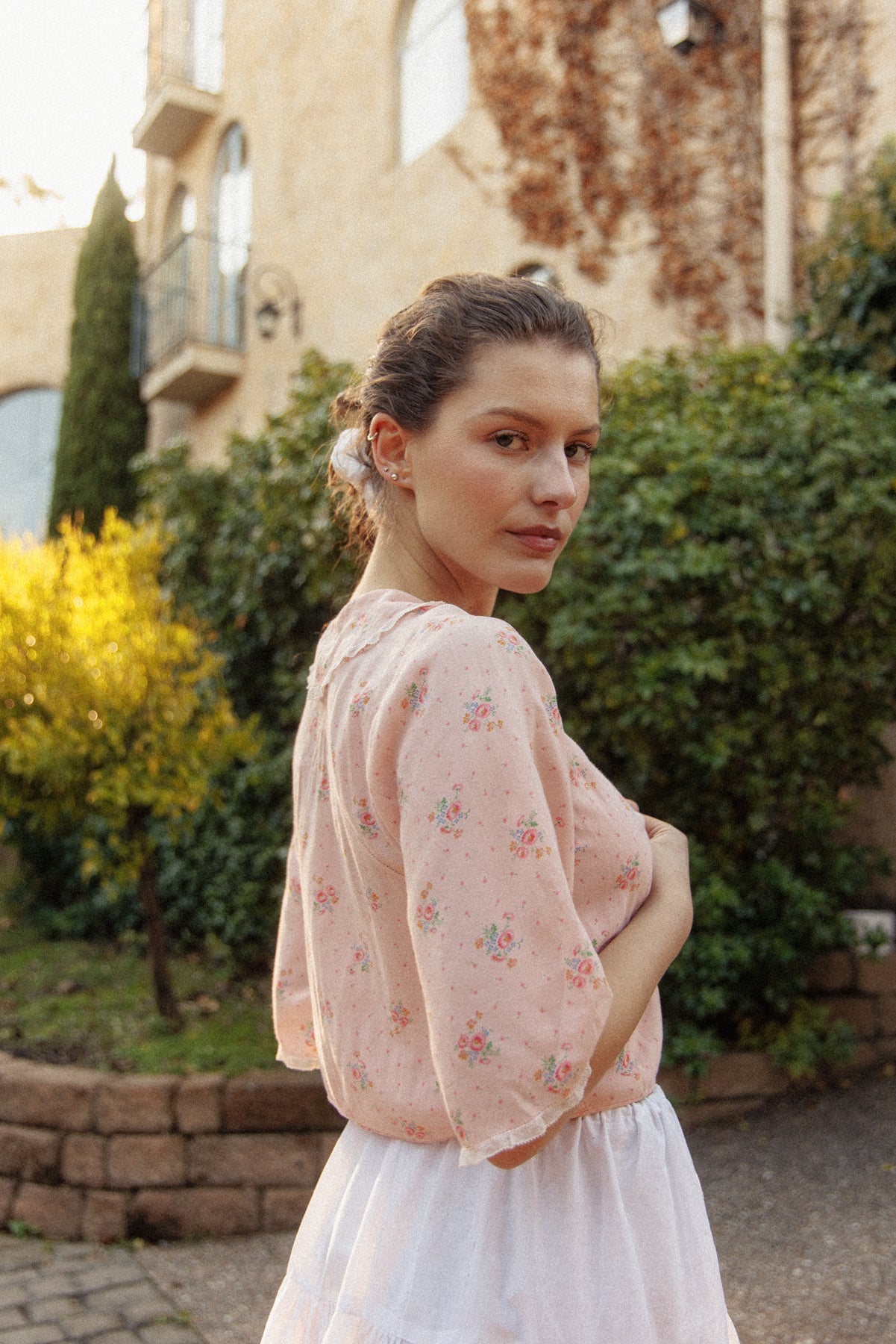 VINTAGE 1940's Floral Pink Bed Jacket S