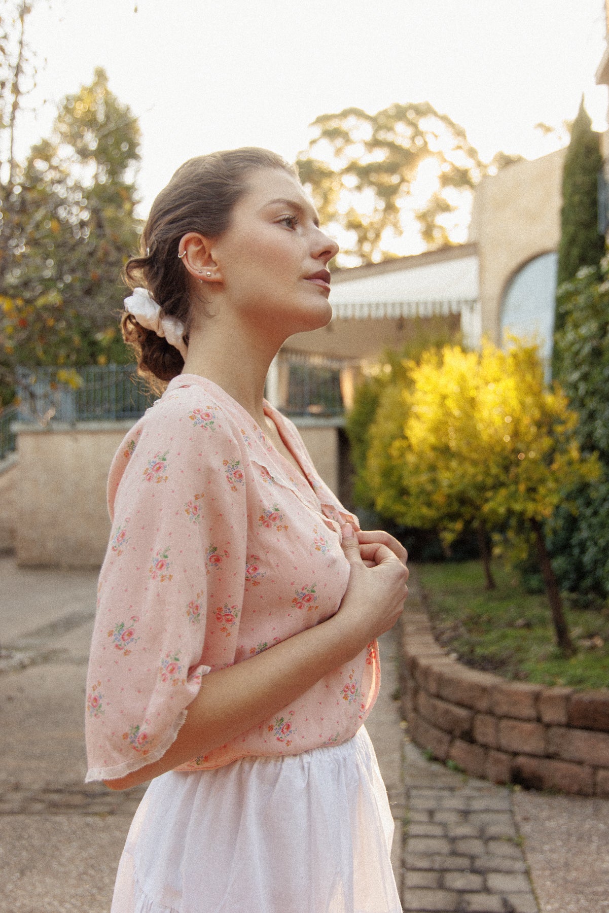 VINTAGE 1940's Floral Pink Bed Jacket S