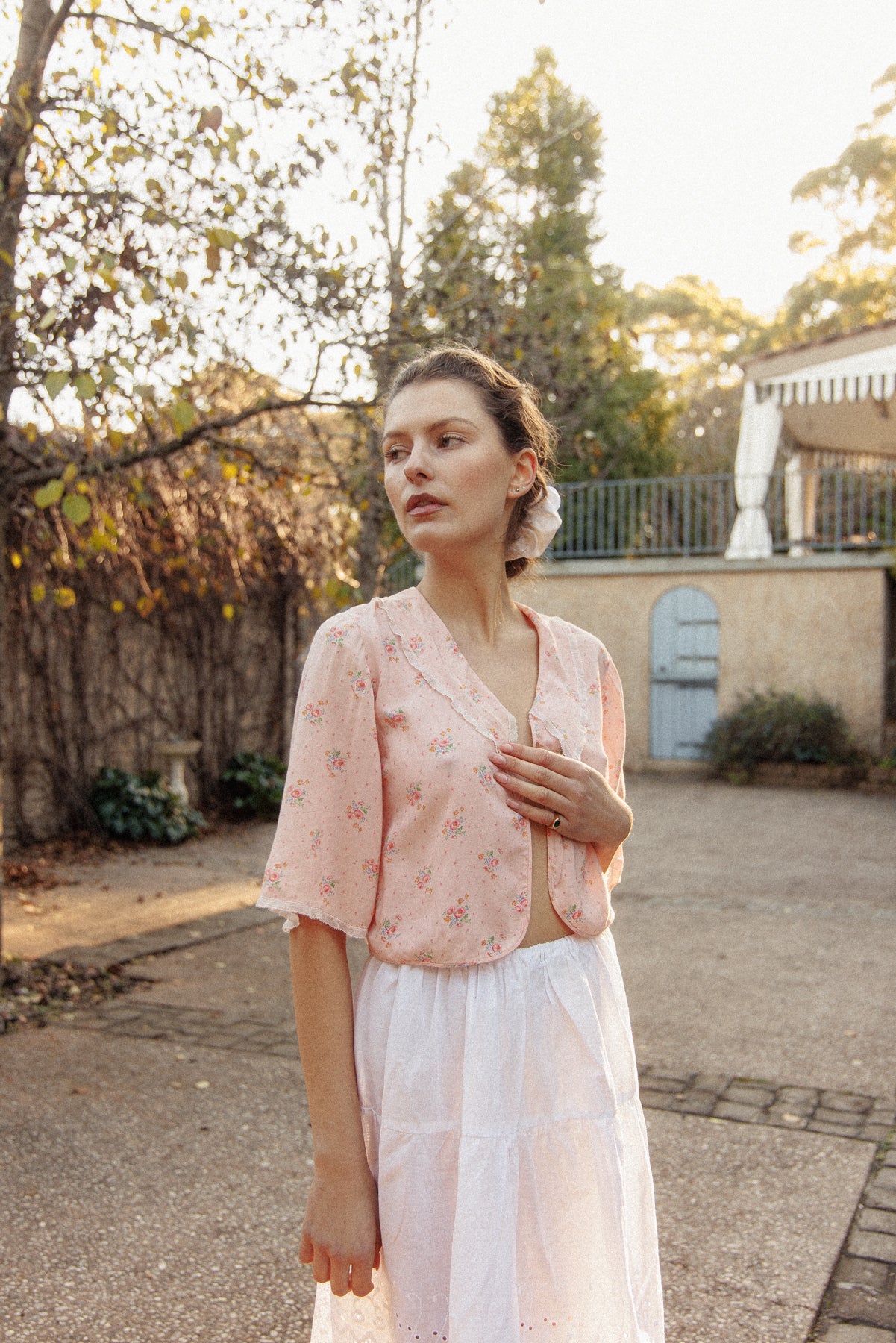 VINTAGE 1940's Floral Pink Bed Jacket S