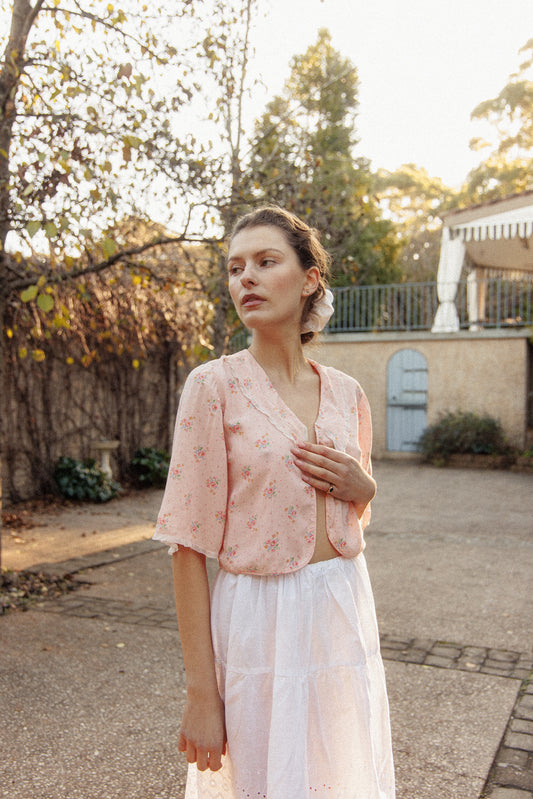 VINTAGE 1940's Floral Pink Bed Jacket S