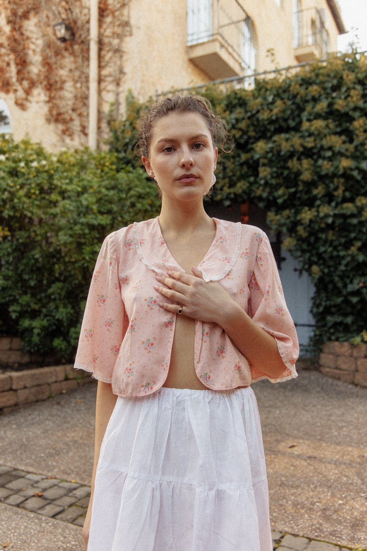 VINTAGE 1940's Floral Pink Bed Jacket S
