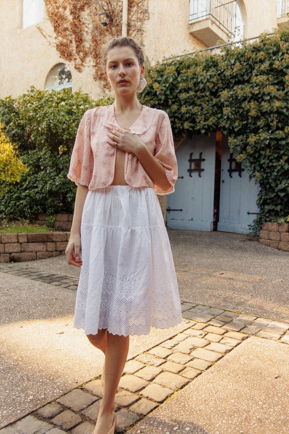 VINTAGE 1940's Floral Pink Bed Jacket S