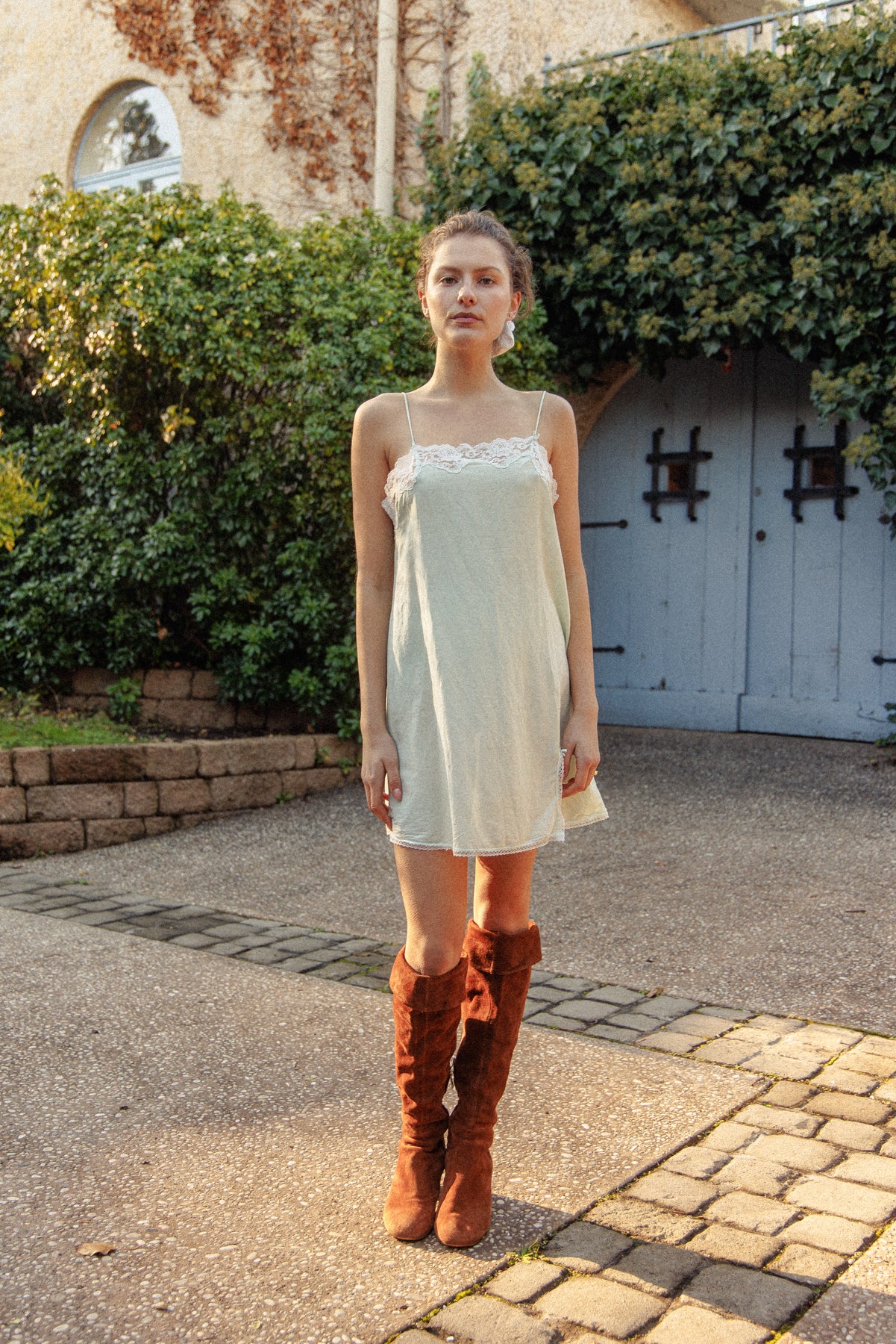 VINTAGE Cotton Seafoam Green Mini Chemise Dress S/M
