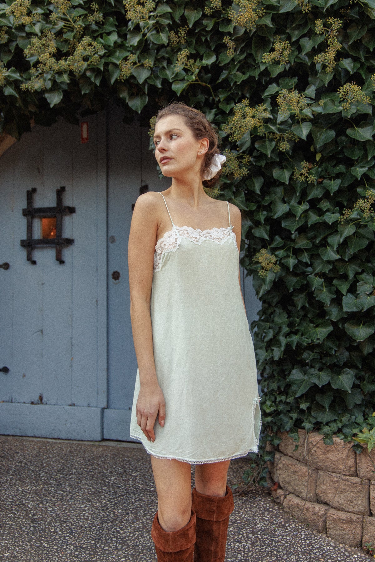 VINTAGE Cotton Seafoam Green Mini Chemise Dress S/M