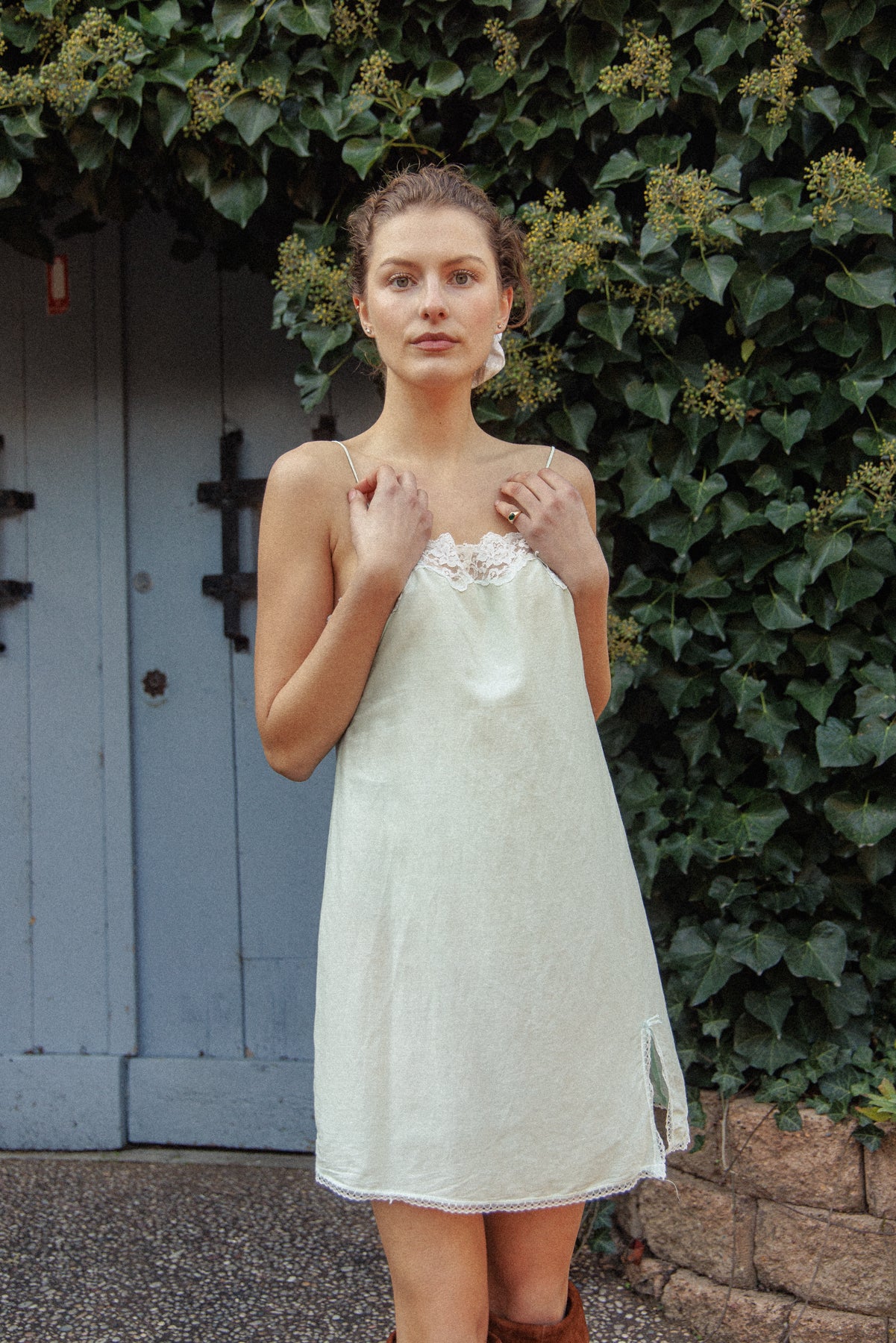 VINTAGE Cotton Seafoam Green Mini Chemise Dress S/M