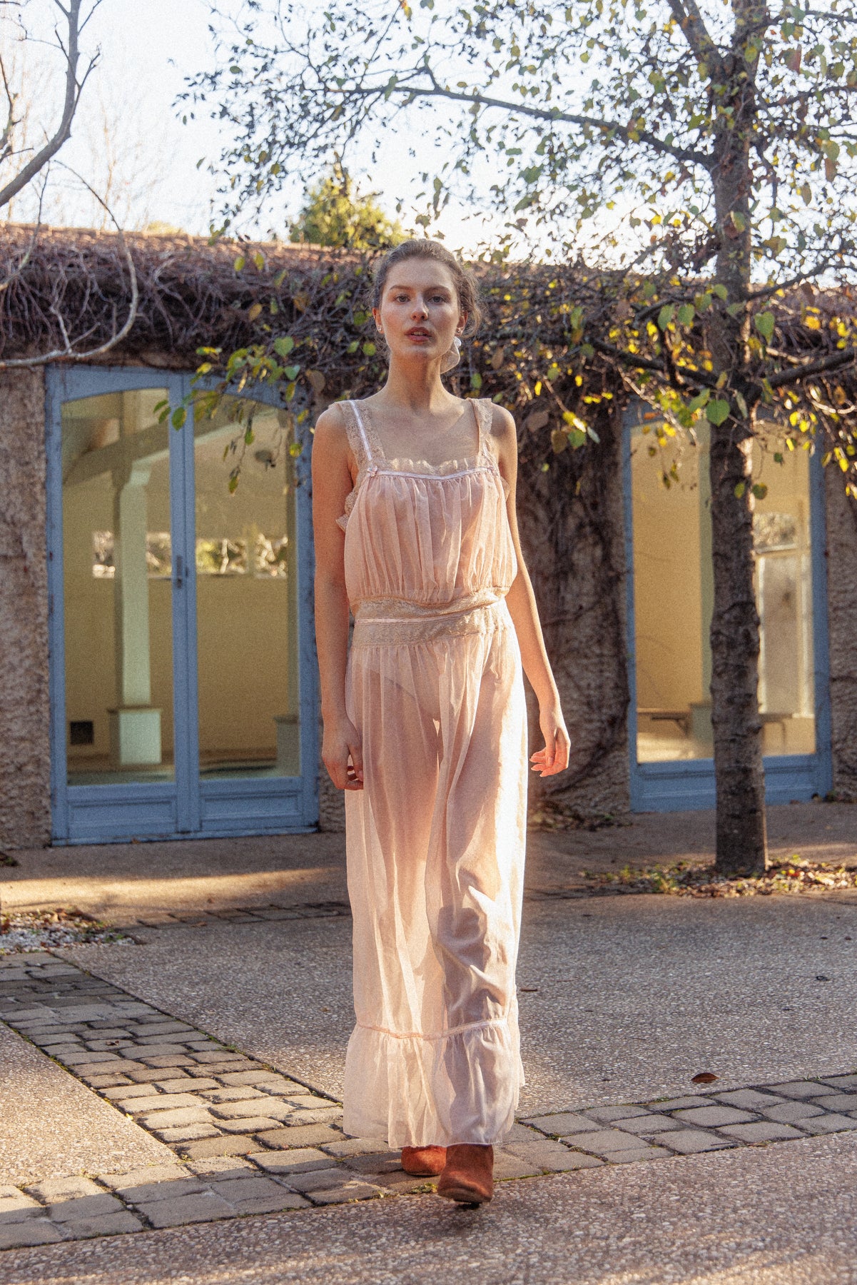 VINTAGE 1940's Sheer Pink Nightgown Maxi Dress L