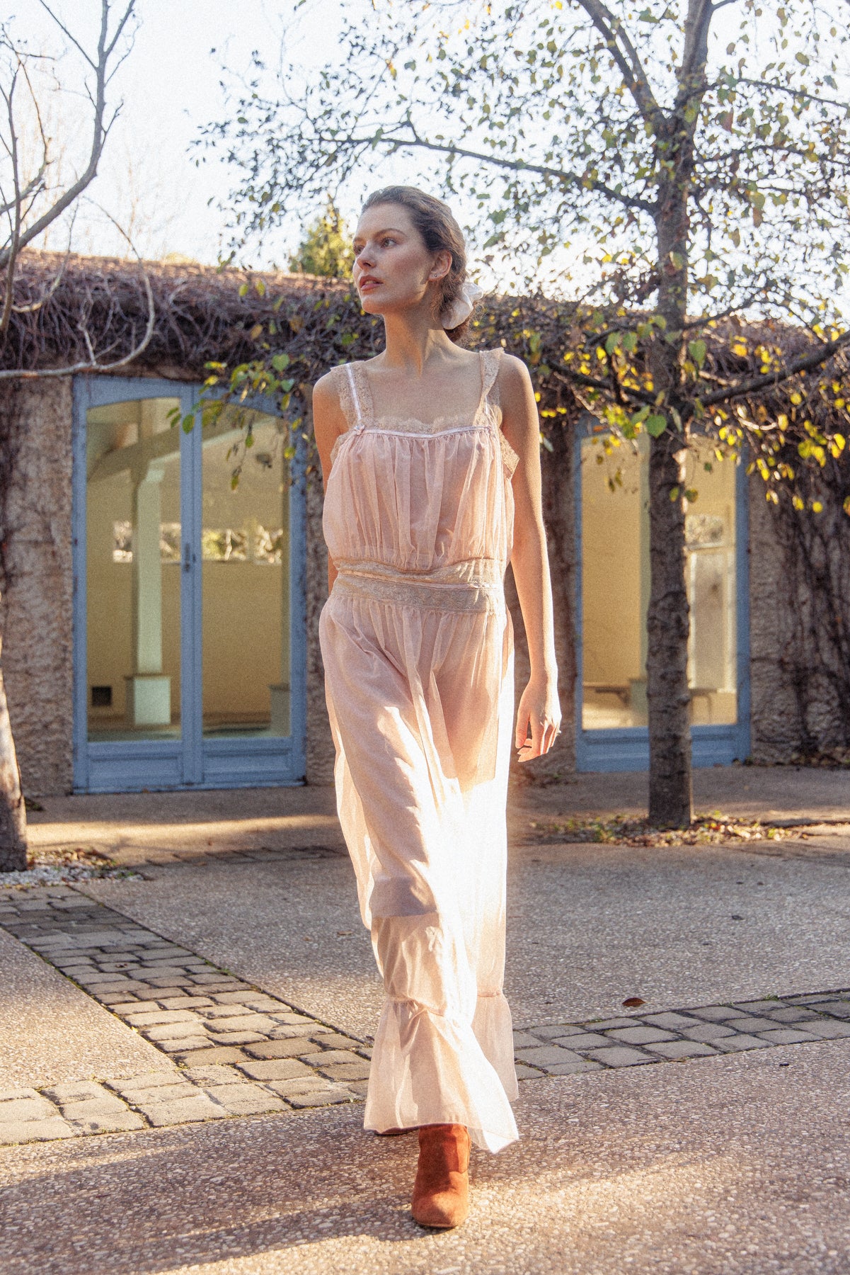 VINTAGE 1940's Sheer Pink Nightgown Maxi Dress L