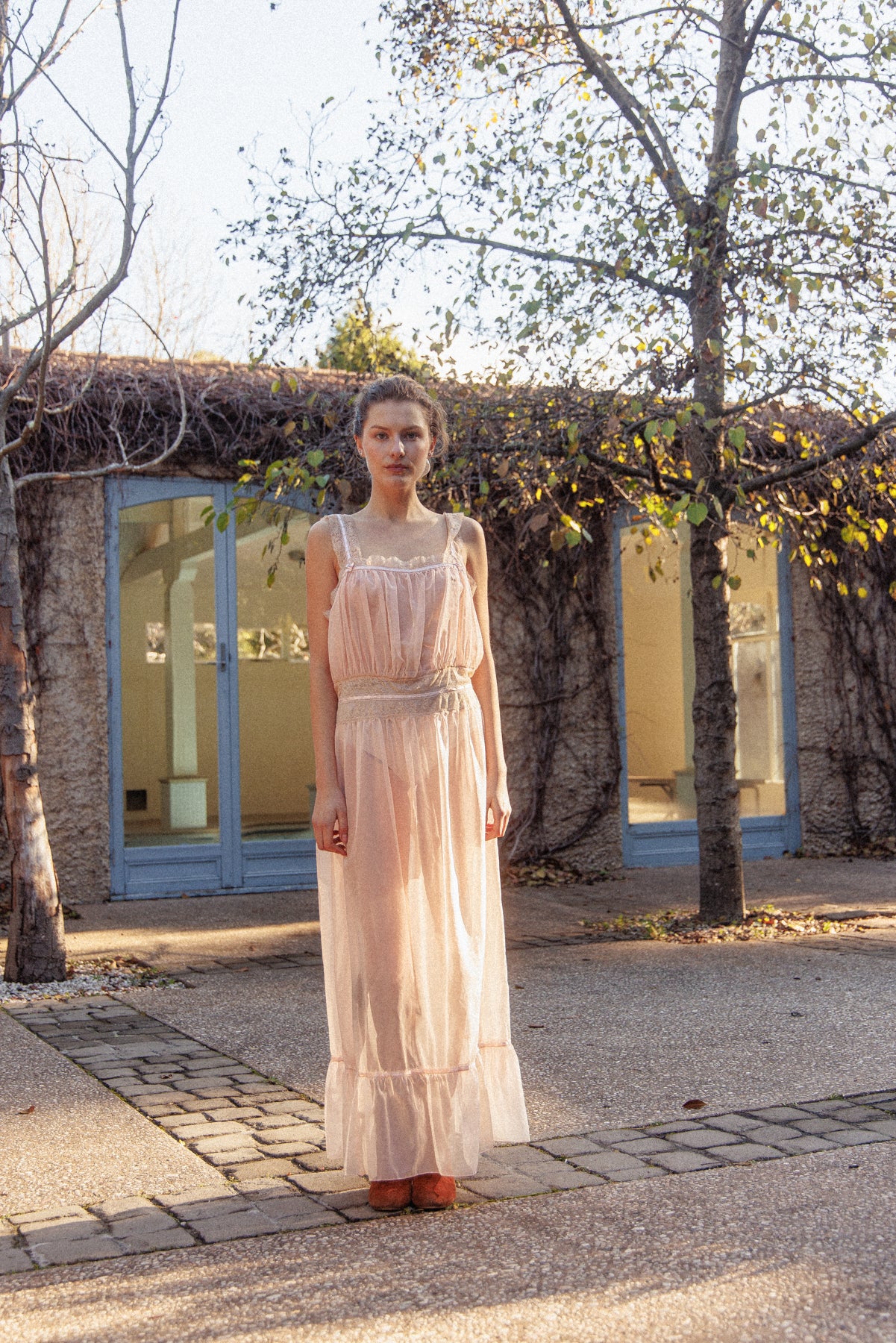 VINTAGE 1940's Sheer Pink Nightgown Maxi Dress L