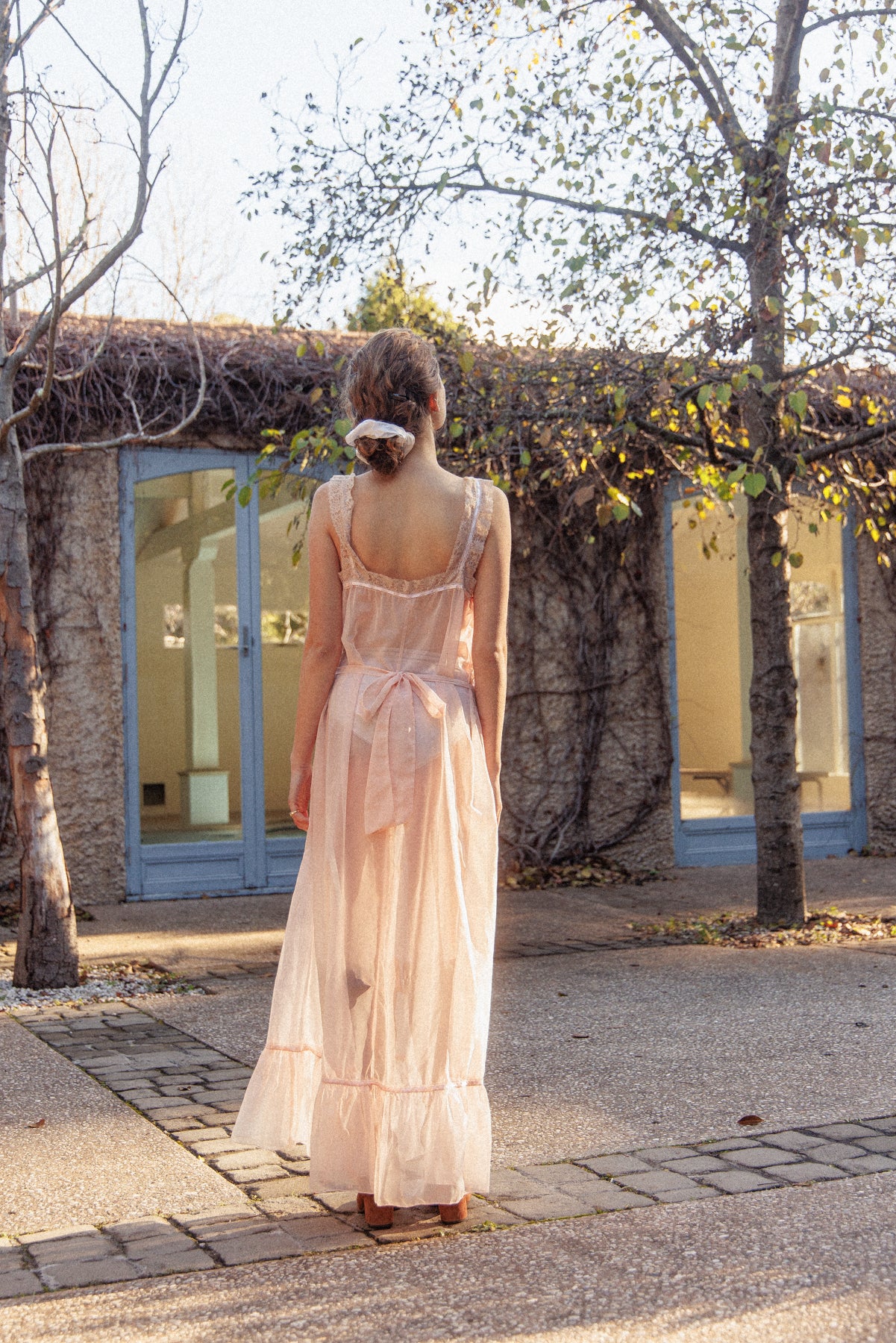 VINTAGE 1940's Sheer Pink Nightgown Maxi Dress L