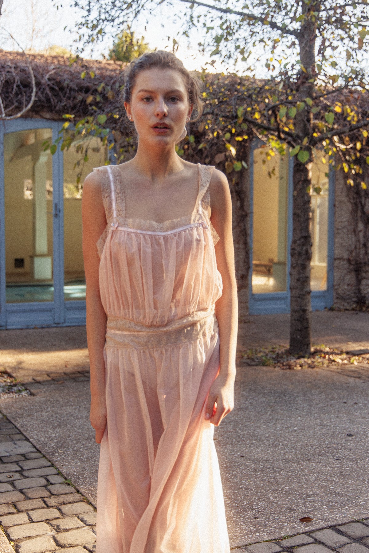 VINTAGE 1940's Sheer Pink Nightgown Maxi Dress L