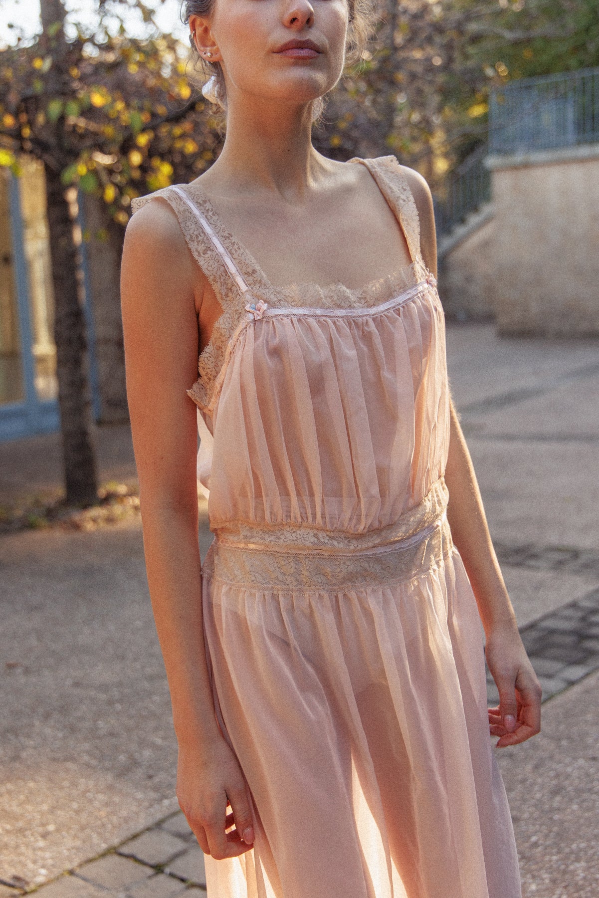 VINTAGE 1940's Sheer Pink Nightgown Maxi Dress L