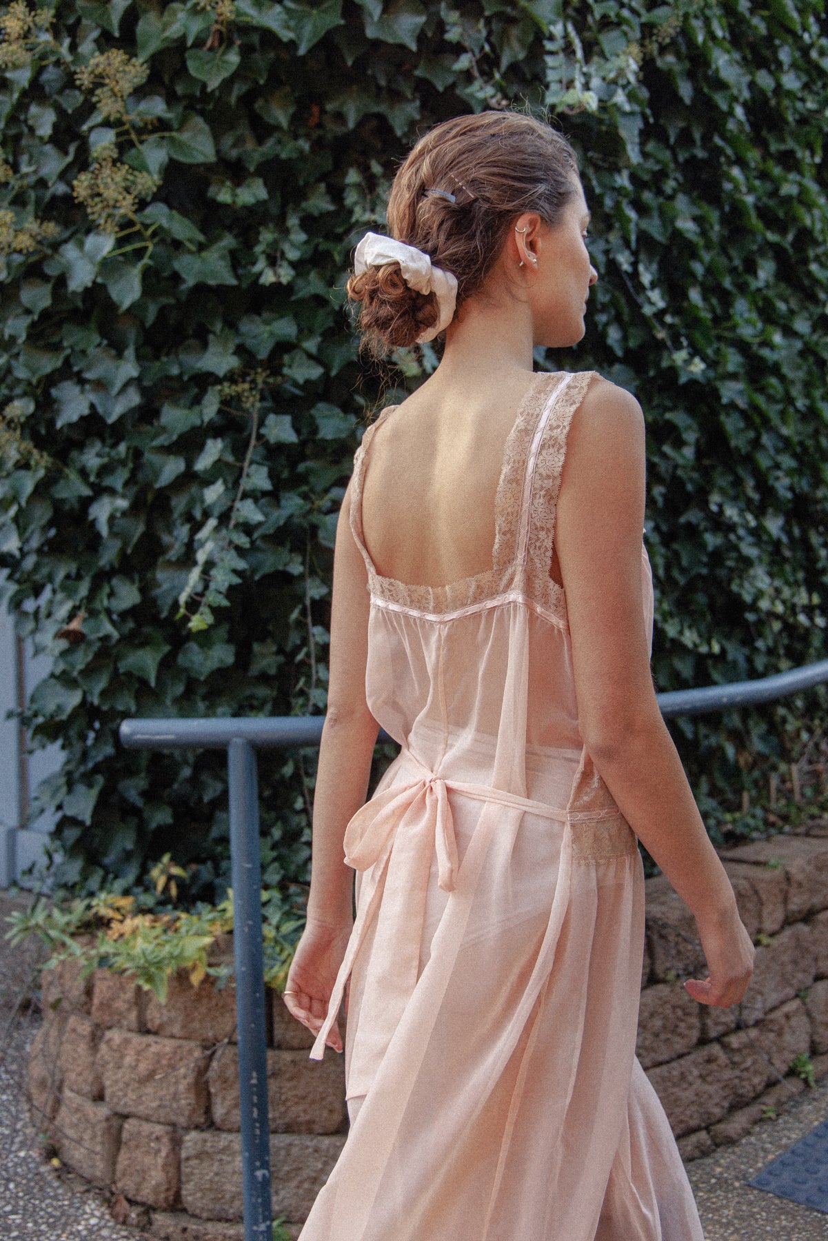 VINTAGE 1940's Sheer Pink Nightgown Maxi Dress L