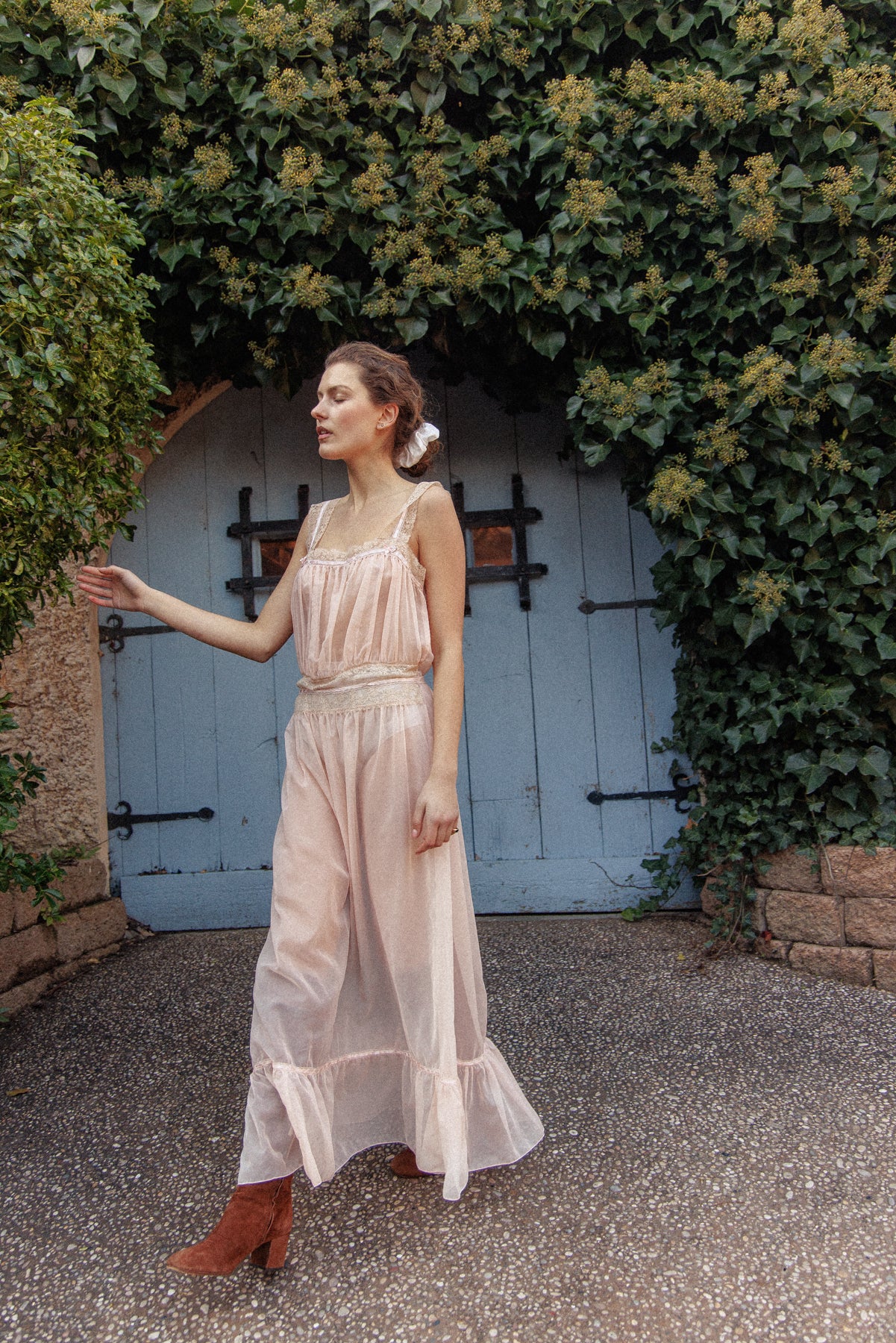 VINTAGE 1940's Sheer Pink Nightgown Maxi Dress L