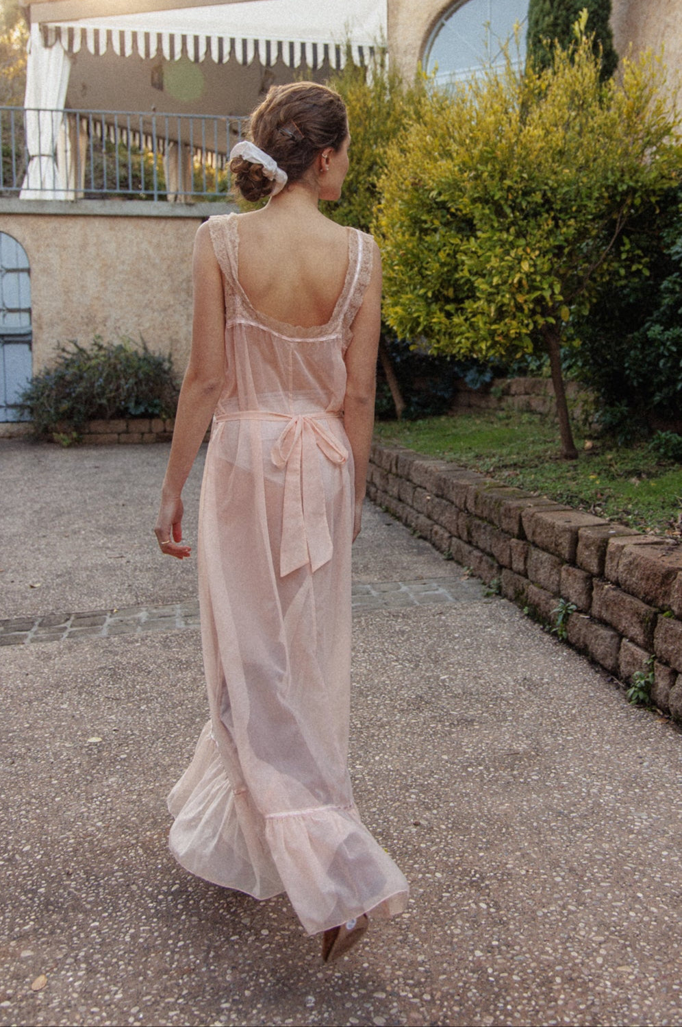 VINTAGE 1940's Sheer Pink Nightgown Maxi Dress L