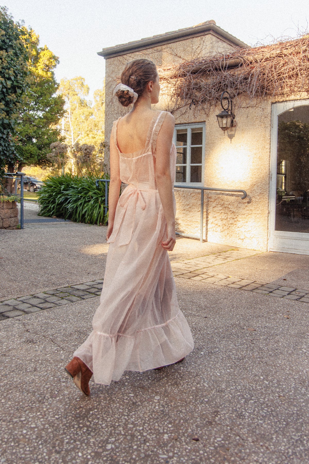 VINTAGE 1940's Sheer Pink Nightgown Maxi Dress L