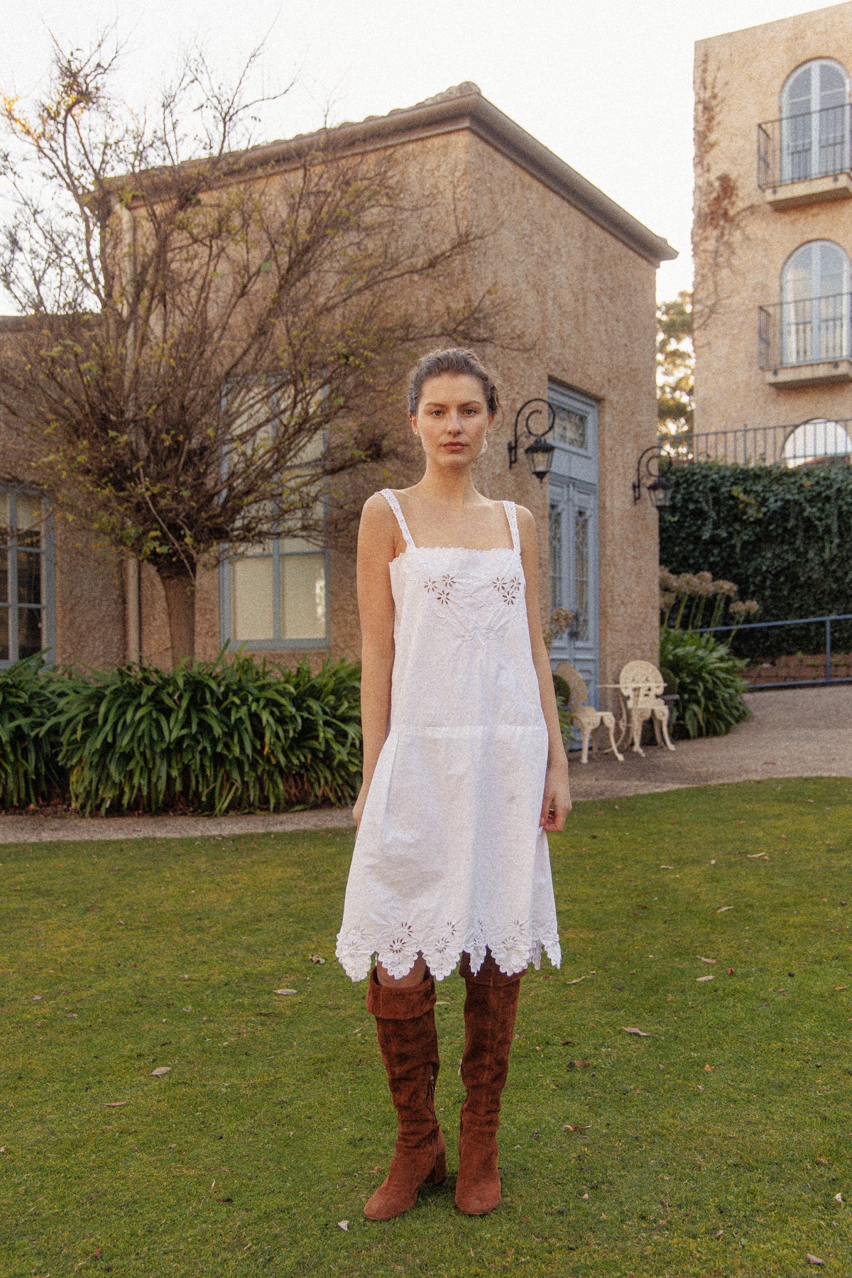 VINTAGE 1900's Edwardian Antique Scalloped Hem Cotton Mini Dress L