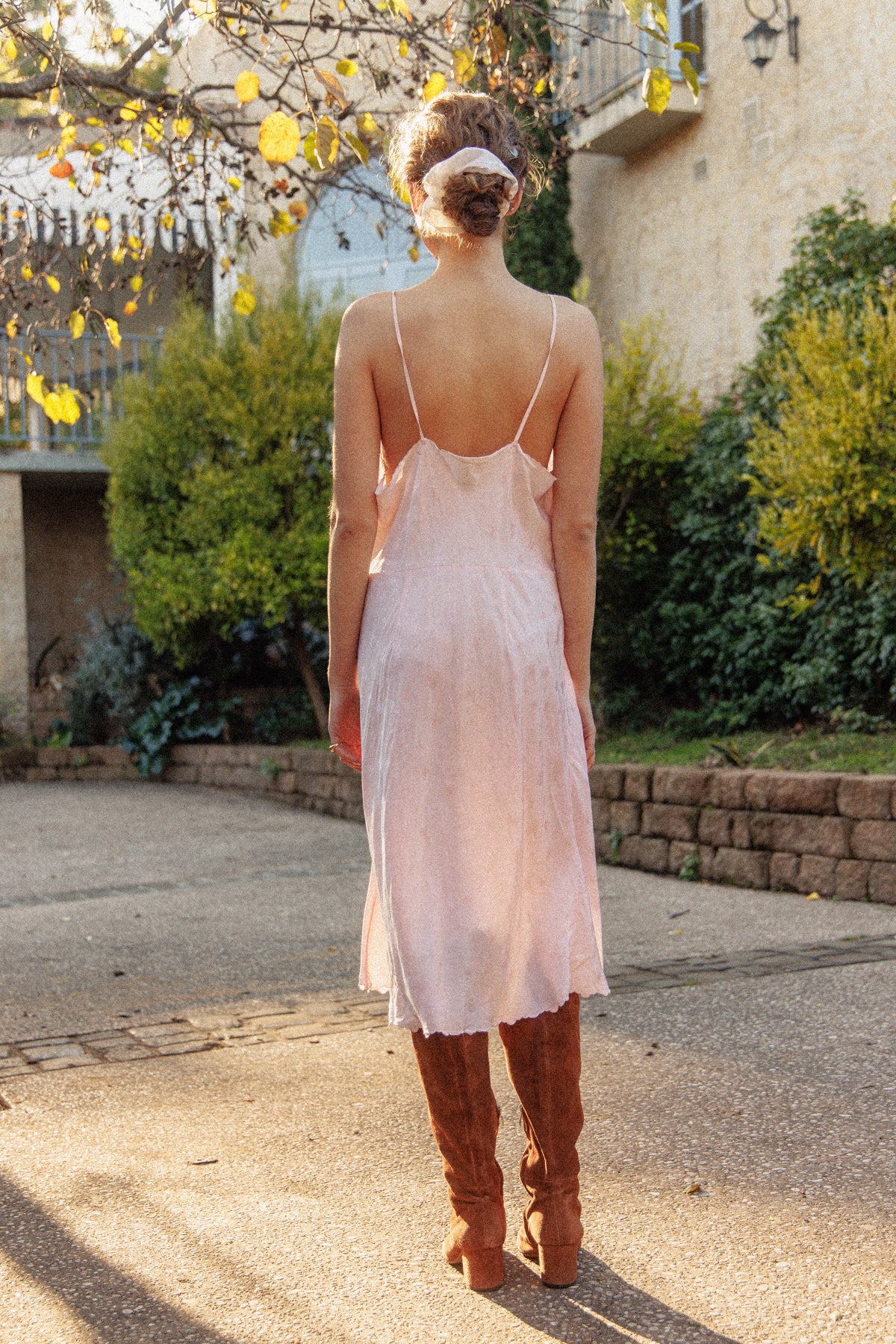 VINTAGE 1940's Pink Brocade Midi Nighgown Dress L
