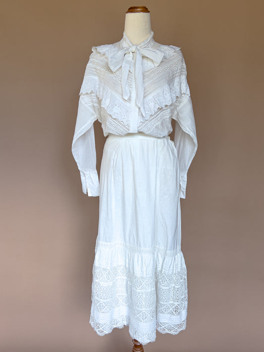 VINTAGE Antique 1900's Edwardian White Cotton Petticoat Skirt S