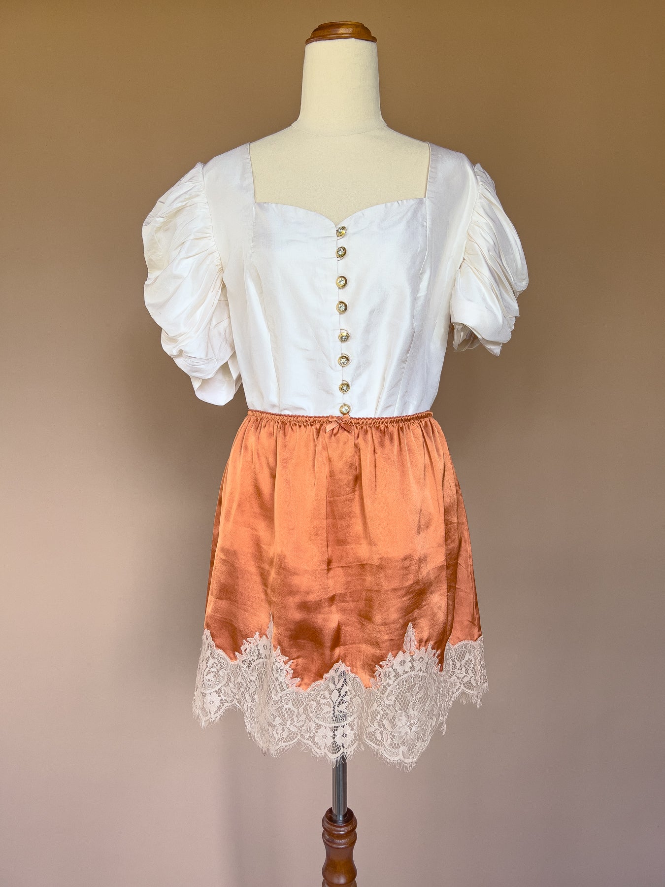 VINTAGE 100% Silk Pouf Sleeve Ivory Blouse S/M