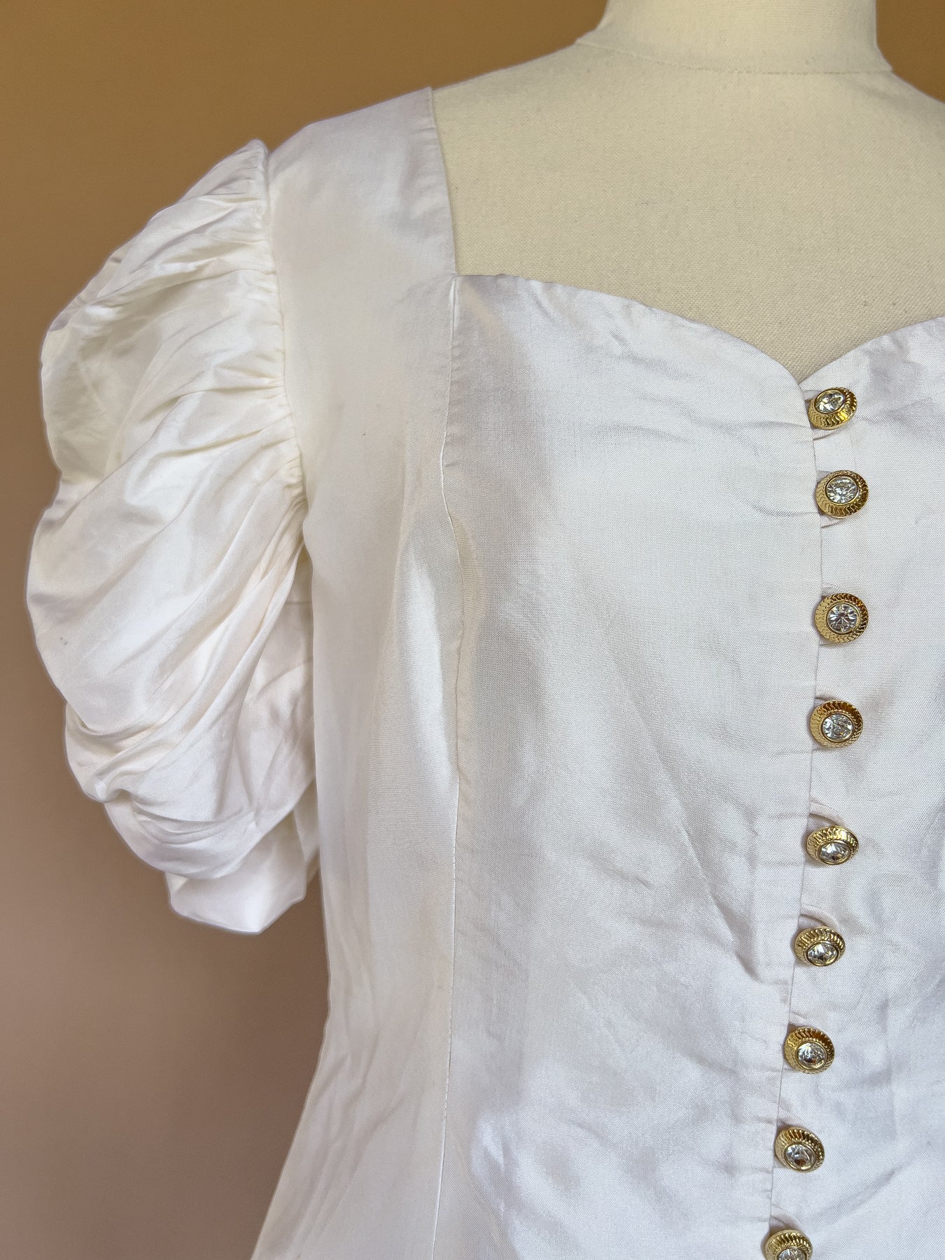 VINTAGE 100% Silk Pouf Sleeve Ivory Blouse S/M