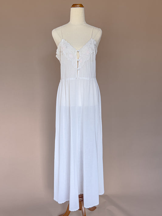 VINTAGE 1940's Cotton Voile Maxi Nightgown Dress S