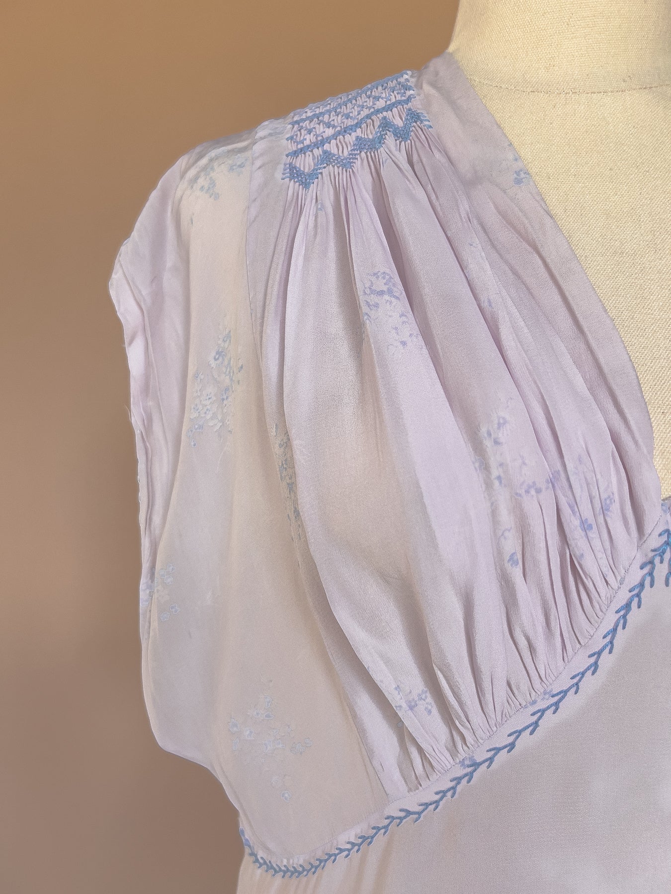 VINTAGE 1940's Lavander Floral Maxi Nightgown Dress M/L