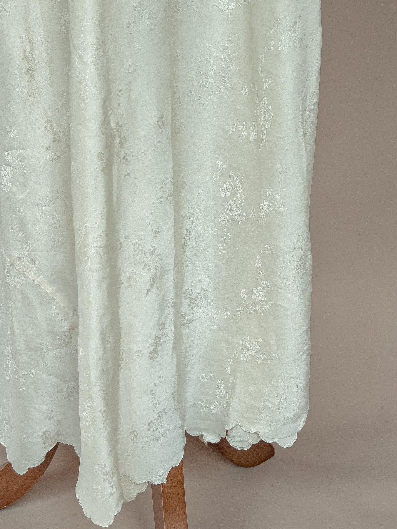 Vintage 1940's Ivory Brocade Silk Embroidered Nightgow Slip Dress L/XL