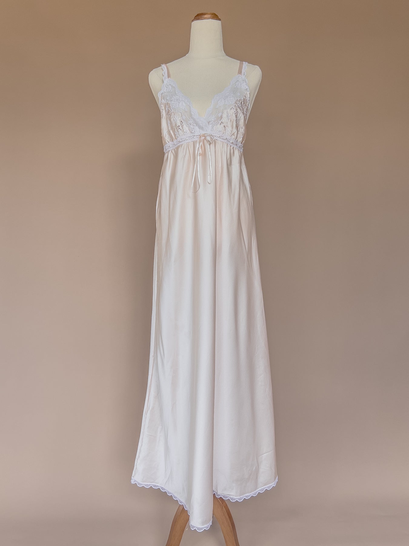 VINTAGE Baby Pink Satin Low Back Maxi Nightgown Dress S/M