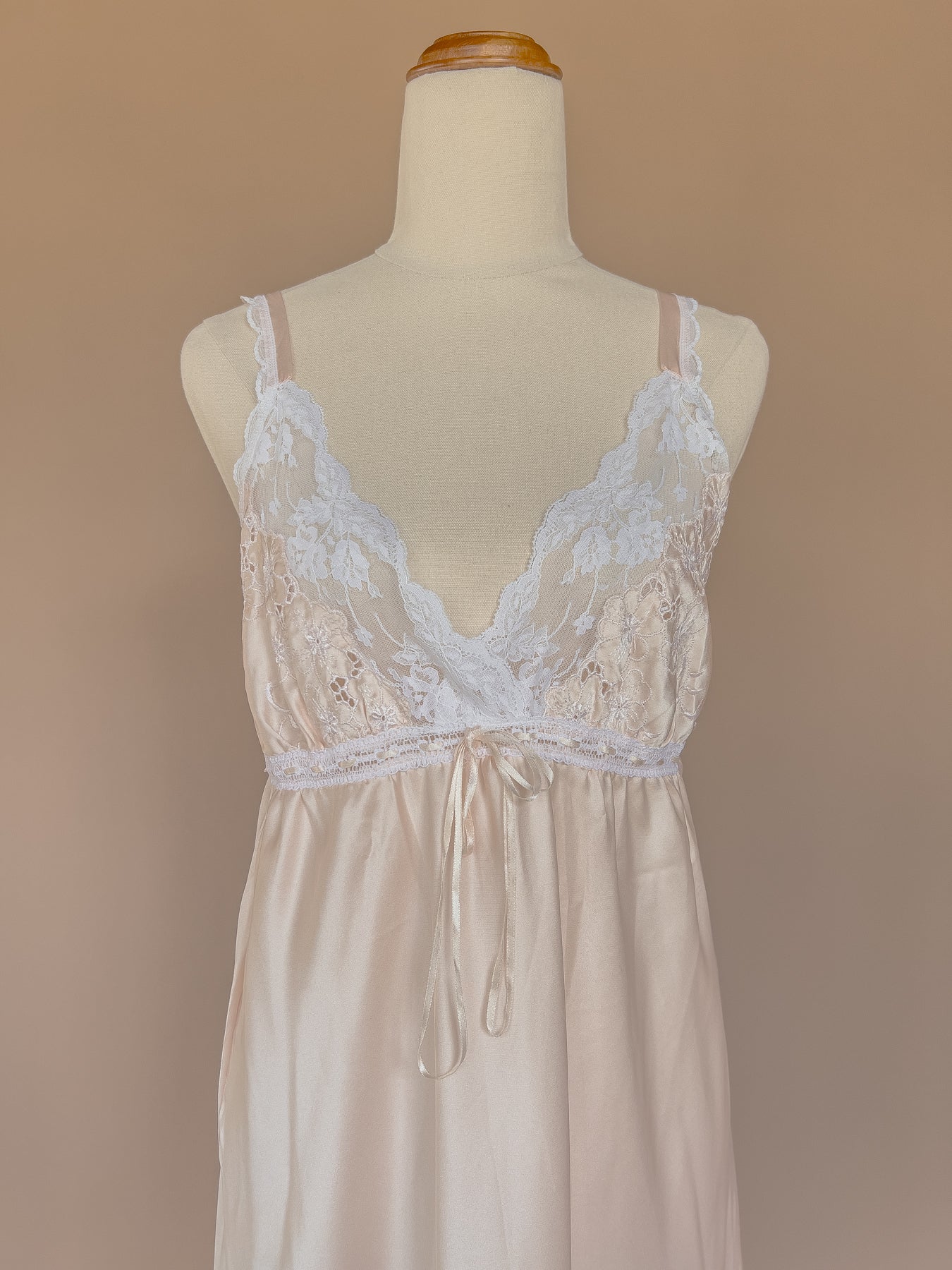 VINTAGE Baby Pink Satin Low Back Maxi Nightgown Dress S/M