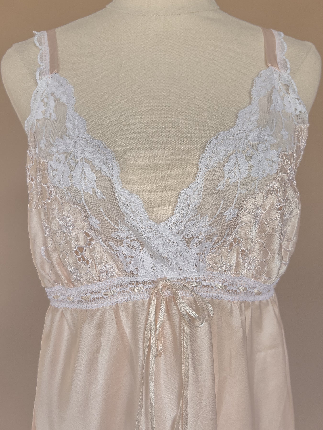 VINTAGE Baby Pink Satin Low Back Maxi Nightgown Dress S/M