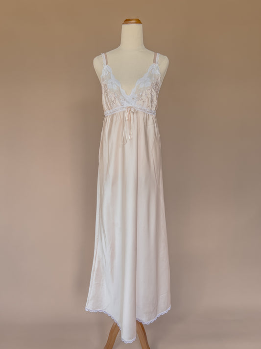 VINTAGE Baby Pink Satin Low Back Maxi Nightgown Dress S/M