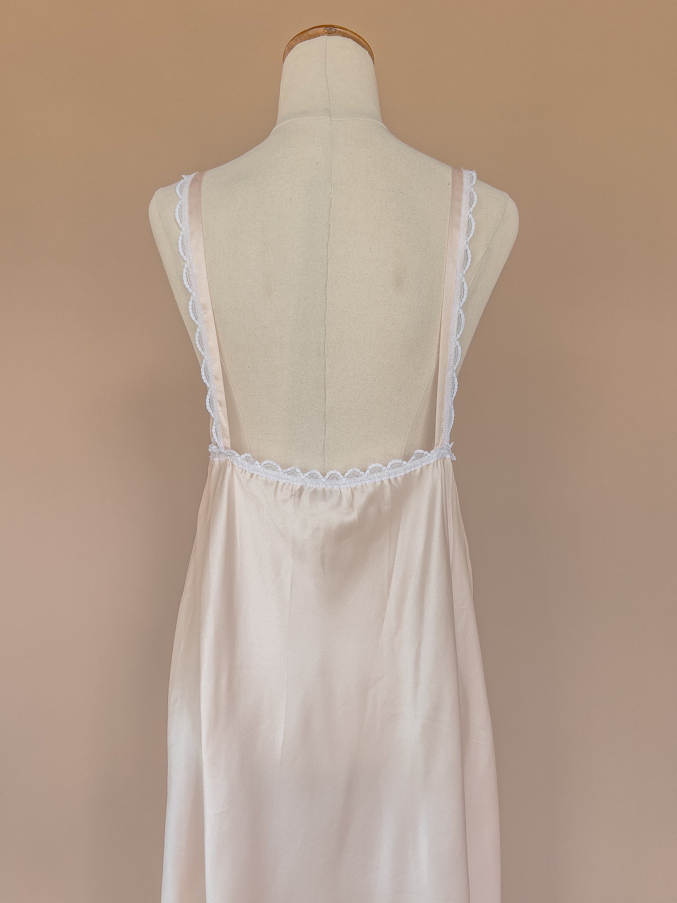 VINTAGE Baby Pink Satin Low Back Maxi Nightgown Dress S/M