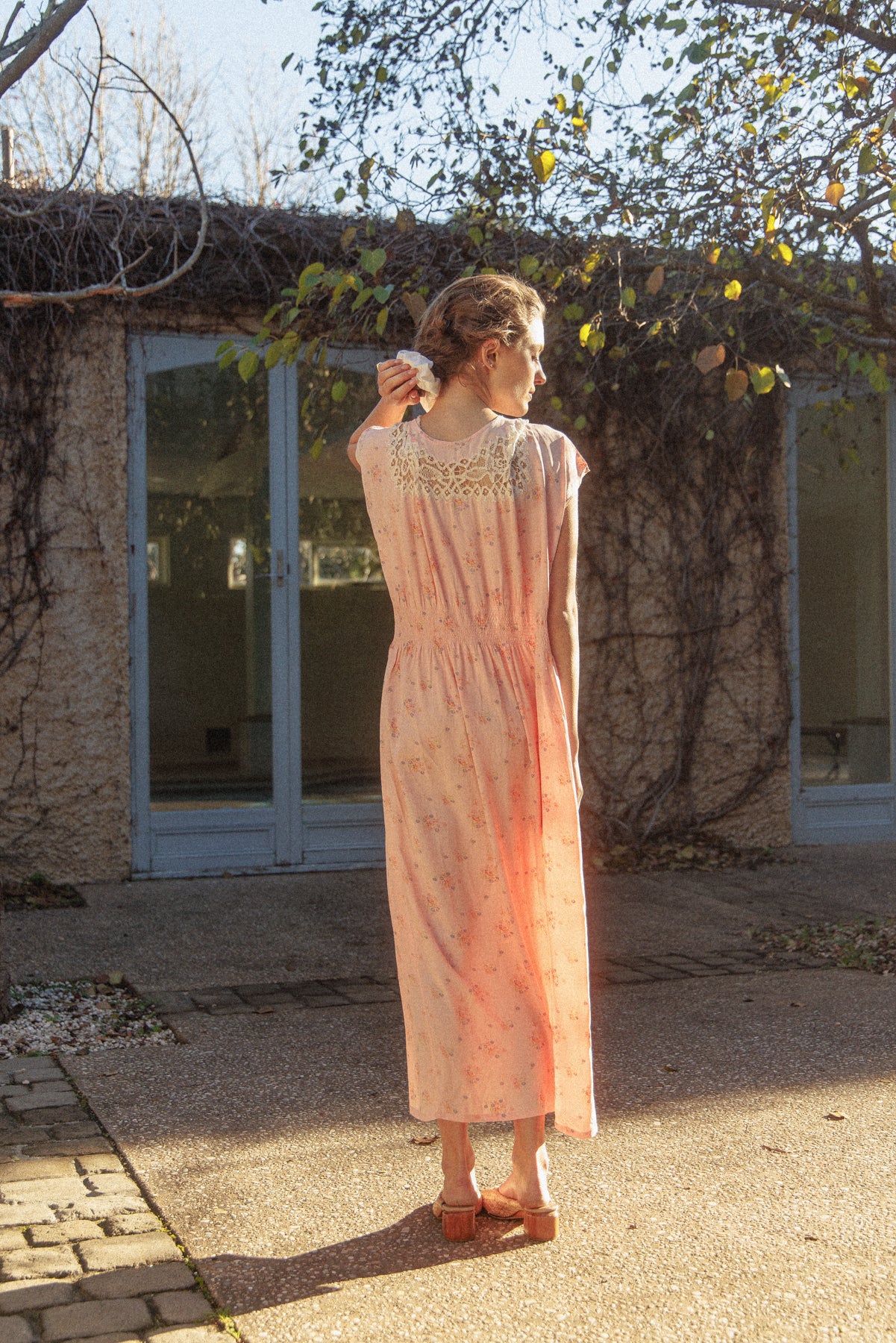 VINTAGE 1930's Tatted Lace Floral Maxi Nightgown Dress M/L