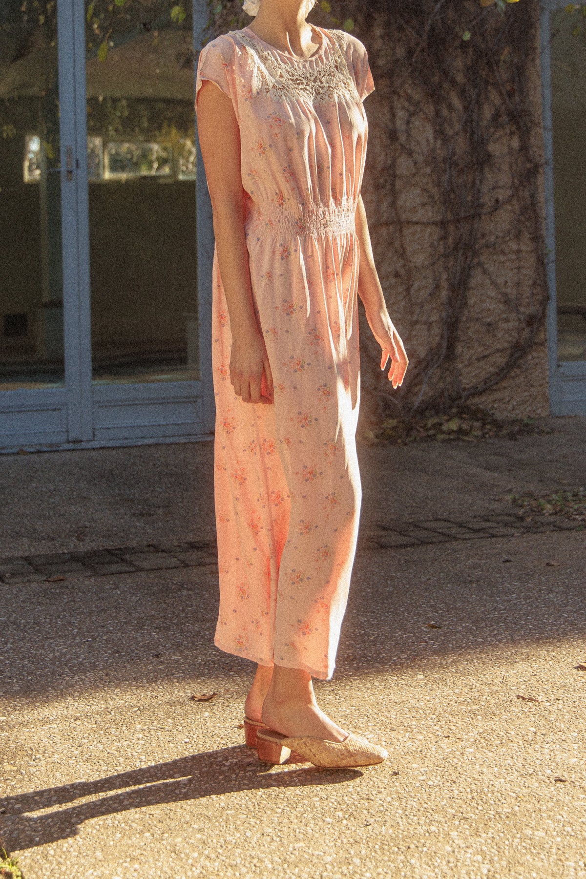 VINTAGE 1930's Tatted Lace Floral Maxi Nightgown Dress M/L